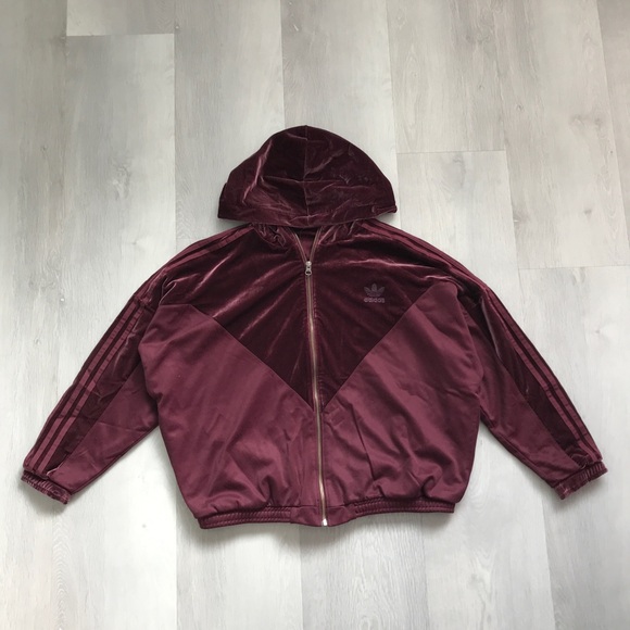 adidas Jackets & Blazers - ADIDAS VELOUR TRACK JACKET ZIP UP OVERSIZED HOODIE WOMENS MEDIUM